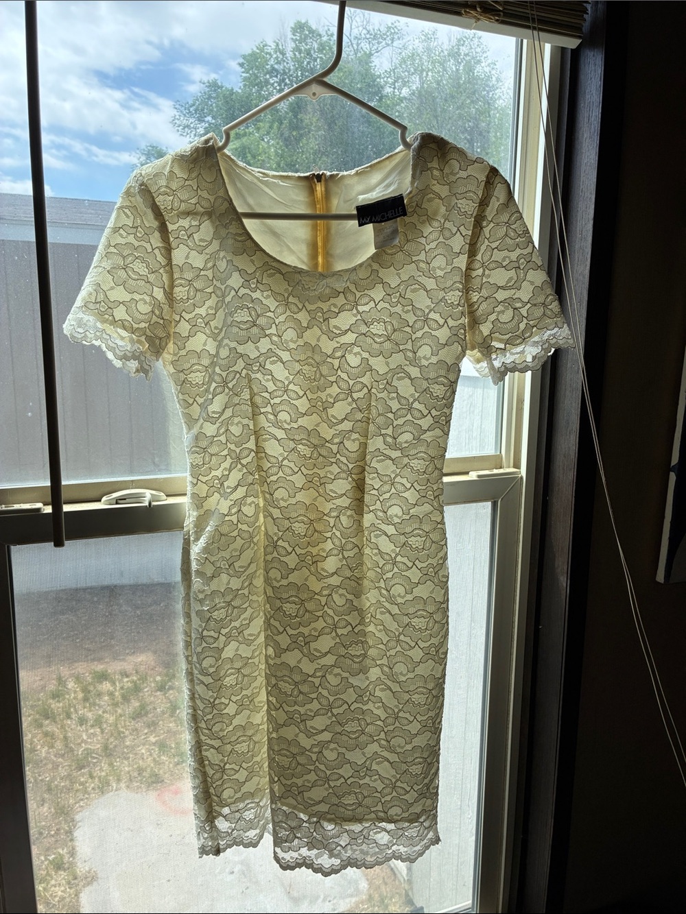 White Lace Short Sleeve Sheath Dress By My Michelle